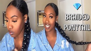 Diamond Studded  Braided Ponytail Tutorial | $5 Protective Style For Natural Hair