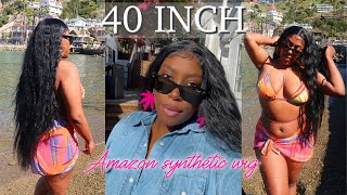 40 Inch Water Wave Synthetic Wig Install + Review | Amazon Human Hair Dupe