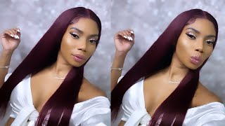 Bone Straight Cranberry Lace Front Wig Ft. Girls Glow Hair