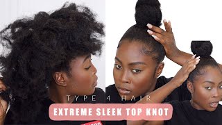 Best Method For Sleek High Bun On Type 4 Natural Hair || Heat/Sweat Resistant!