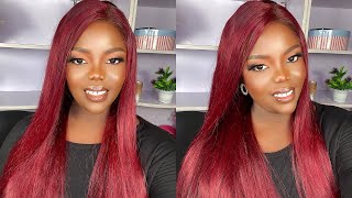 Start To Finish Straight 99J Color Lace Front Wig Install & Style + Affordable   Ft  Hairspells