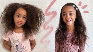 Straightening Ziya'S Hair For The First Time! (Curly To Straight Hair Routine 2022)