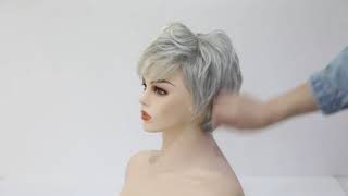 Emmor Short Silver Grey Human Hair Wigs For Women Blend Pixie Cut Wig With Bang,Natural Dail Reviews