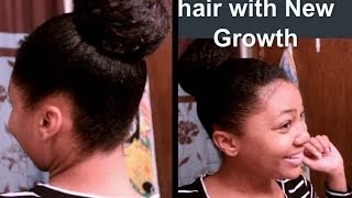 Textured Big Bun On Relaxed Hair (Easy No Weave)