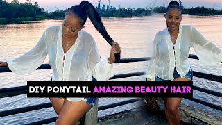 Easy Diy Sleek Ponytail No Glue, No Thread, No Heat | How To | Amazing Beauty Hair | Crystal Chanel