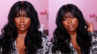 Gorgeous 4X4 Lace Glueless Body Wave Wig With Curtain Bangs | Cute Fringe Wig | Luvme