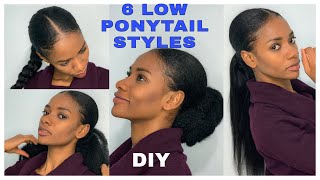 6 Simple Low Ponytail Styles On 4B/4C Natural Hair || No Glue Or Heat Required
