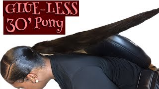 No Glue !! Sleek Invisible Ponytail With Swoop On Natural Hair