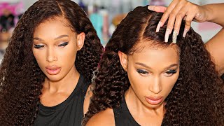  Melt Me Down! No Tweezing! Super Pre-Plucked Chocolate Brown Curly Lace Wig