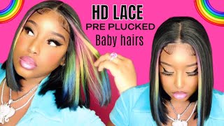 *New* Rainbow Streaks On Jet Black Hair 2022 Trend! Yay Or Nay? Ft. Dacsboutique #Wiginstall #Hdlace