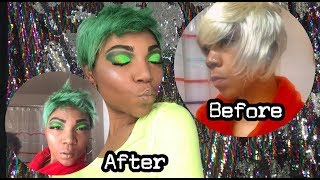 Watercolor Method On 613 Synthetic Wig | How 2 Cut A Pixie  | Green Everything
