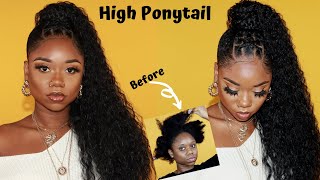 High Ponytail On 4C Natural Hair | Rubber Band Criss Cross Method | $10 Curly Ponytail | Chev B.