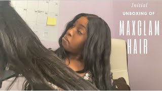 Initial Unboxing Of Maxglam Hair Aliexpress | 34 Inch Wig 13X4 Lace Front Wig 180 Density |