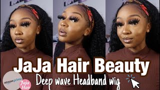 Easiest Wig Install Ever | 22' Deep Wave Headband Wig From Amazon Prime Ft. Jaja Hair