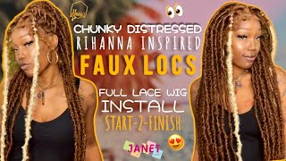 Large Distressed Faux Locs  Full Lace Wig Install | Butterfly Loc Wig  Feat. Janet Collection