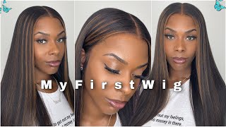 No Work Needed￼ | Yaki Relaxed Straight  Pre Brown Highlights 13X6 Lace Frontal Wig |Myfirstwig
