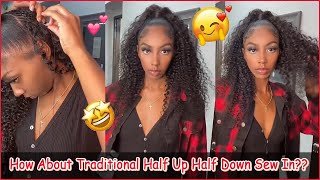 #Elfinhair Review Traditional 1/2 Up & Down Sewin Tutorial | Deep Wave Hairstyle~ Beginner Friendly