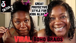 "Boho" Goddess Braids On My Natural Hair | Viral Tiktok |Great For Kids
