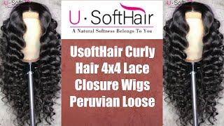 Usofthair Curly Hair 4X4 Lace Closure Wigs Peruvia Promotion