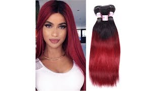 Top Hair Peruvian Ombre Burgundy Hair Extensions Black To Red Straight Weave