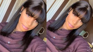 Affordable Natural Bob Lace Front Wig With Fringe Bangs | Glueless Wig Install | African Mall