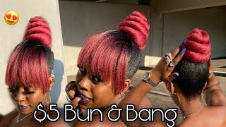 Cheap Protective Hairstyle/ $5 Swirl Bun Bang For Natural And Relaxed Hair