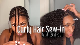 Sew-In W/ Kinky Curly Hair | Middle Part + Blending 4C Hair