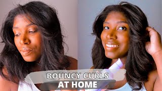 How To At Home Hairstyle | Using Rollers | Bouncy Curls | Styling Curtain Bangs