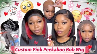 Pink Color Peekaboo Hair!Customized Hd Lace Frontal Bob Wig | #Ulahair Review