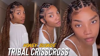 Criss Cross Tribal Braids In Honey Blonde With Human Hair Added