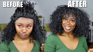 $50 Synthetic Wig Transformation | Curly Wig W/ Bangs