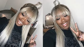 Half Up/Half Down Blonde Frontal Wig W/Fringe Bang| How To Cut Bangs With A Frontal Wig