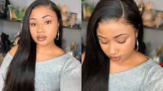 Melted Down Hairline! | Bone Straight Lace Frontal Wig Install | Hurela Hair Review