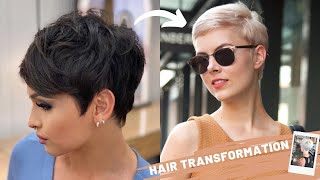 From A Brunette To A Blonde Pixie Transformation.....#Hairtrends #Hairtransformation