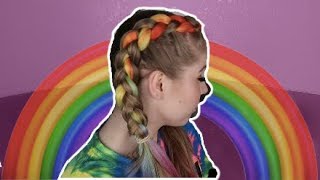 Dutch Braid With Extensions - Rave Braids With Rainbow Hair - Frida