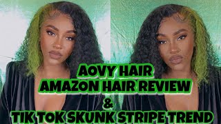 How To Trendy Green Skunk Stripe On A Amazon Frontal Wig Install Tutorial | Aovy Hair