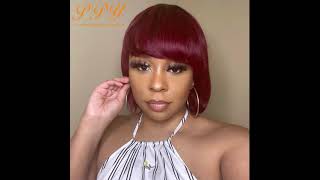 Best Fall Hairstyles, Human Hair Short Burgundy Red Bob Wigs With Bangs