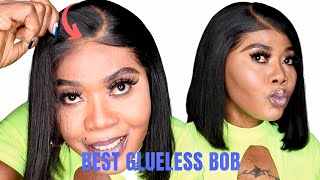 Bomb Winner!! Best Glueless Natural Yaki Bob Wig Install Ft Omgqueen Hair.
