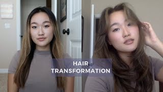 Hair Transformation 90'S Blowout + Curtain Bangs + Ash Balayage