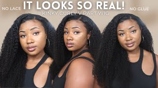It Looks So Real! Most Natural Kinky Curly V Part Wig | Hurela Hair