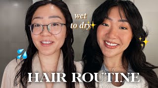 Wet To Dry Hair Routine (Curtain Bangs, Wolf Cut, Thick & Frizzy Hair)