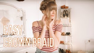 Easy Crown Braid Hair Tutorial With Bangs