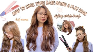 How To Curl Your Hair +Style Your Curtain Bangs Using A Straightener || Also Make It Stay ||