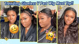 Easy Install V Part Wig For Me Glueless Hair Extensions | Natural Hair Protect #Elfinhair