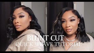 How To Do A Side Part Blunt Cut Quick Weave With Natural Leave Out With High Lights!