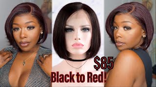Black To Red! Affordable $85 Glueless Bob Wig! No Bleaching, No Hair Damage, Bold Burgundy Omgqueen