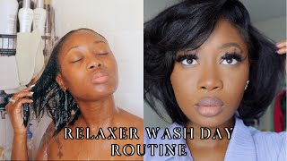 Post Relaxer Wash Day Routine | Short & Relaxed Hair.