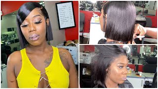 Slay 6 Of 30|Jet Black Color-Swoop Bang ,Blunt Cut Bob |Low Hairline|Beauty Forever Hair