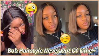 Review For Hot Sale Bob Wig Short Lace Wig Install | Middle Part Hairstyle #Elfinhair Review