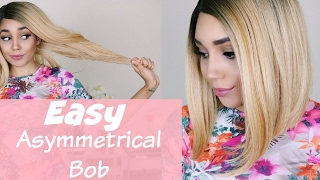 How To Cut An Easy Asymmetrical Bob | Wig Tutorial | No Diagonal Cutting